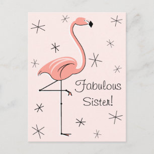 Flamingo Pink Fabulous Sister! vertical postcard
