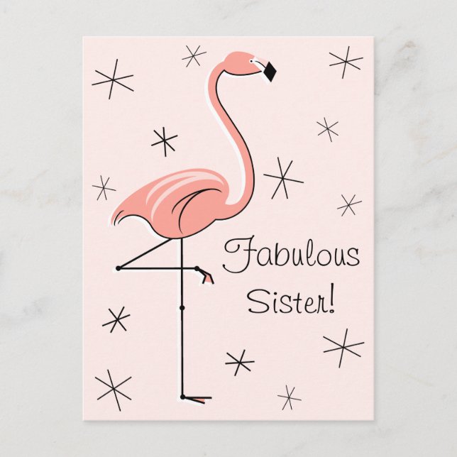 Flamingo Pink Fabulous Sister! vertical postcard (Front)