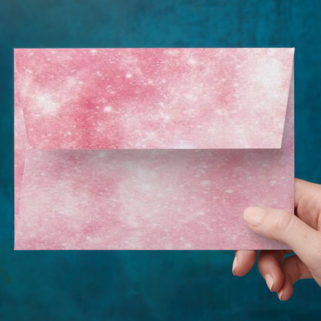 Flamingo Pink Faux Glitter Sparkle Envelope (Hand)