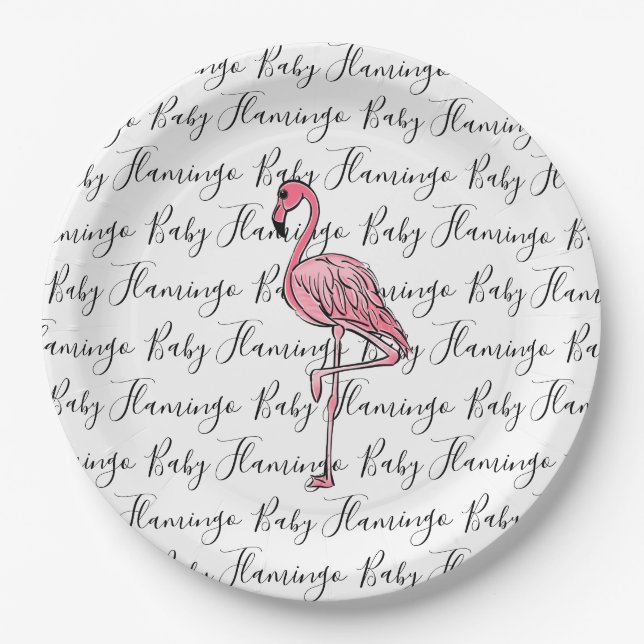 Flamingo | pink flamingo, pink tropical bird  paper plates (Front)