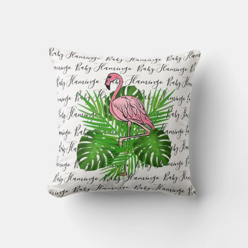 Flamingo pink flamingo tropical jungle leaves  throw pillow