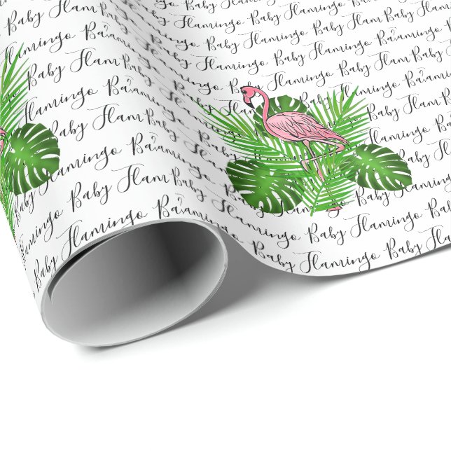 Flamingo, pink flamingo, tropical jungle leaves  wrapping paper (Roll Corner)