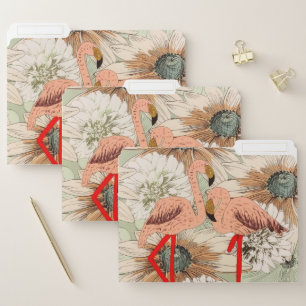 Flamingo Pink Floral Tropical Leaves Glitter File Folder