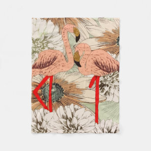 Flamingo Pink Floral Tropical Leaves Glitter Fleece Blanket