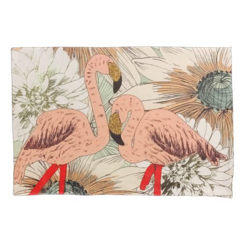 Flamingo Pink Floral Tropical Leaves Glitter Pillow Case