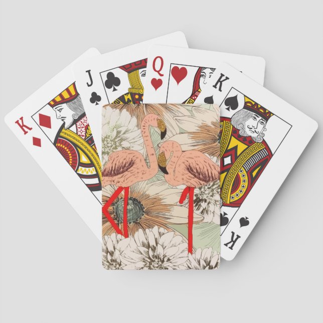Flamingo Pink Floral Tropical Leaves Glitter Poker Cards (Back)