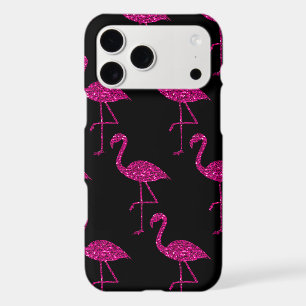 Flamingo pink glitter sparkles pattern black iPhone 17 pro max case