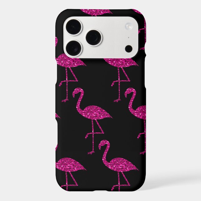 Flamingo pink glitter sparkles pattern black iPhone case (Back)