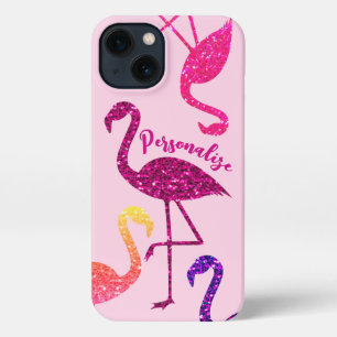 Flamingo pink glitter sparkles Personalize iPhone 13 Case