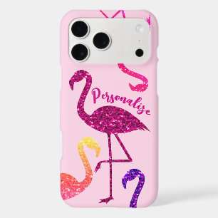 Flamingo pink glitter sparkles Personalize iPhone 17 Pro Max Case