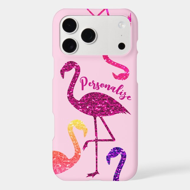 Flamingo pink glitter sparkles Personalize iPhone Case (Back)
