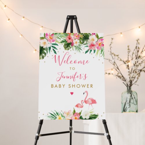 Flamingo Pink Gold Floral Baby Shower Welcome Foam Board