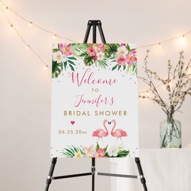 Flamingo Pink Gold Floral Bridal Shower Welcome Foam Board (In Situ (Stand))