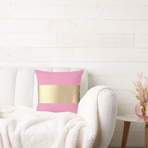 Flamingo Pink Gold Foil Rustic Faux Throw Pillow