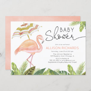 Flamingo pink gold girl baby shower invitation