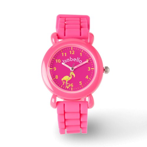 Flamingo pink gold name girl watch