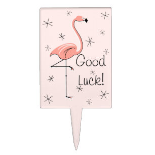 Flamingo Pink Good Luck cake pick rectangle