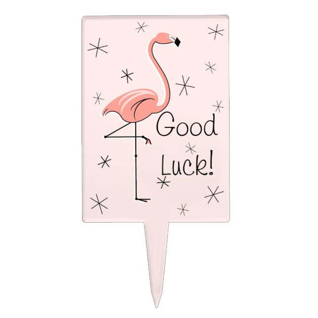 Flamingo Pink Good Luck cake pick rectangle (Front)