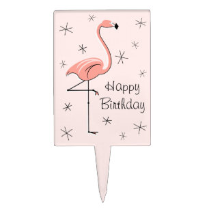 Flamingo Pink Happy Birthday cake pick rectangle
