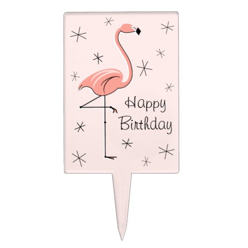 Flamingo Pink Happy Birthday cake pick rectangle