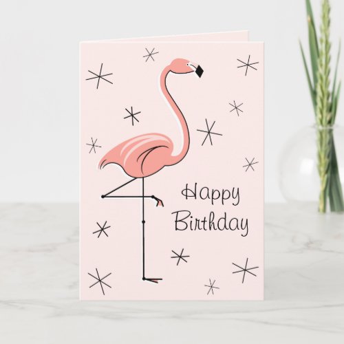 Flamingo Pink Happy Birthday front text vertical Card