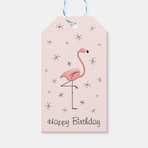 Flamingo Pink Happy Birthday gift tags