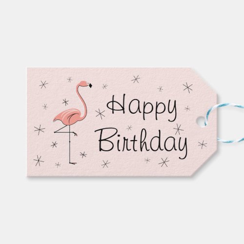 Flamingo Pink Happy Birthday gift tags horizontal