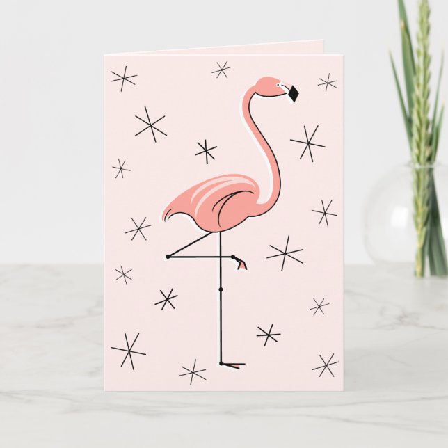 Flamingo Pink Happy Birthday greetings card (Front)