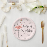 Flamingo Pink Happy Birthday paper plate