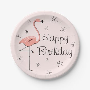 Flamingo Pink Happy Birthday Paper Plate by QuirkyChic at Zazzle
