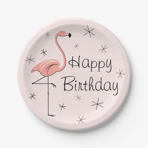 Flamingo Pink Happy Birthday paper plate