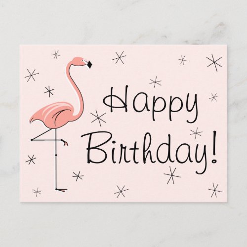 Flamingo Pink Happy Birthday postcard