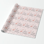 Flamingo Pink 'Happy Birthday' wrapping paper (Unrolled)