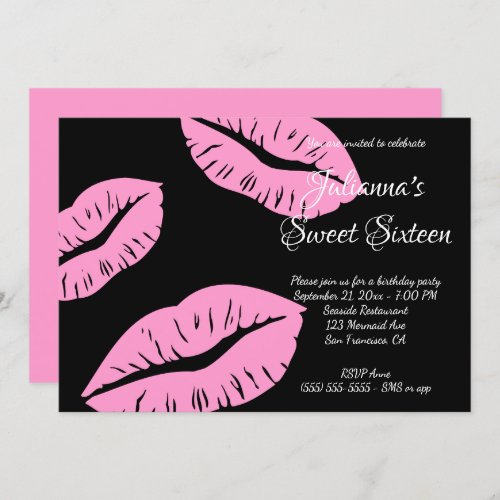 Flamingo Pink Kisses Sweet Sixteen Birthday Invitation