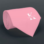 Flamingo Pink | Name & Monogram Neck Tie<br><div class="desc">An elegant two-sided necktie featuring a bold white monogram across a Flamingo Pink background. On top of this monogram sits your first or last name spelled out in all capitals. If you prefer a bolder look for the personal name inside of the large letter you can do the following: Use...</div>