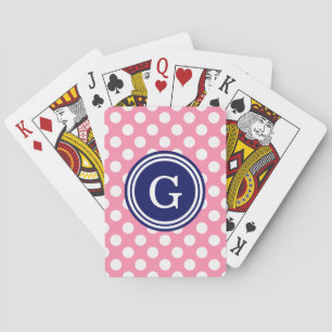 Flamingo Pink Navy Blue White Polka Dots 1IR Poker Cards