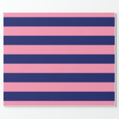Flamingo Pink, Navy Blue XL Stripes Pattern V Wrapping Paper (Flat)