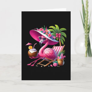 Flamingo Pink Palm Tree Tropical Beach Summer Vaca Card