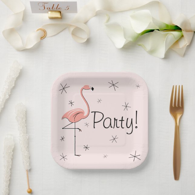 Flamingo Pink Party! square Paper Plates (Wedding)