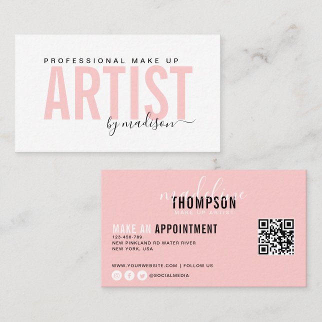 Flamingo Pink Professional Make Up Artist Business Card (Front/Back)