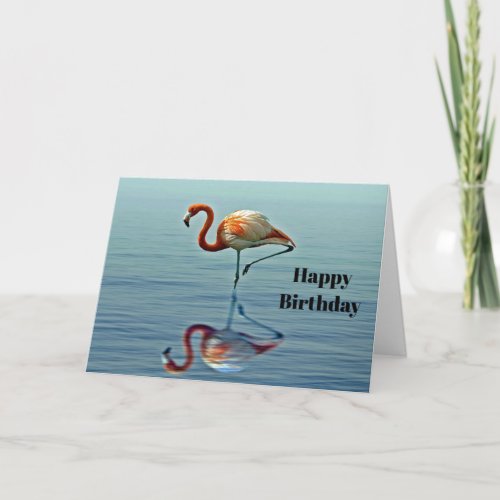 Flamingo Pink Reflection Wildlife Photo Birthday Card