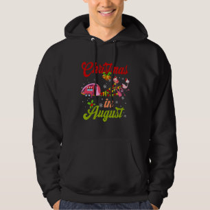 Flamingo Pink Retro Camping Car Christmas In Augus Hoodie