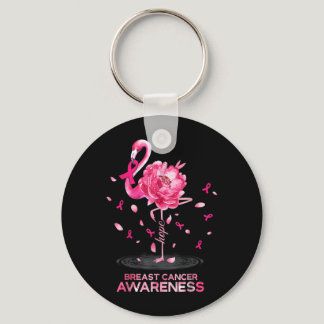 Flamingo Pink Ribbon Breast Cancer Awareness Keychain