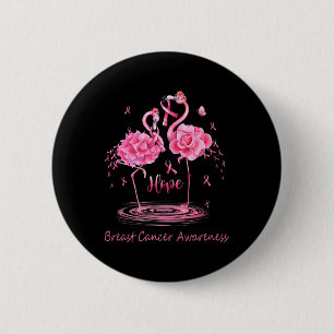 Flamingo Pink Ribbon Butterflies Breast Cancer Awa Button