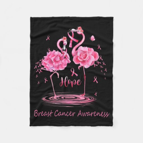 Flamingo Pink Ribbon Butterflies Breast Cancer Awa Fleece Blanket