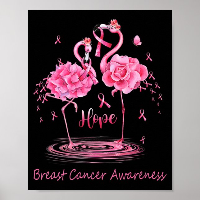 Flamingo Pink Ribbon Butterflies Breast Cancer Awa Poster (Front)