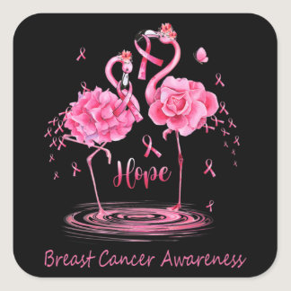 Flamingo Pink Ribbon Butterflies Breast Cancer Awa Square Sticker