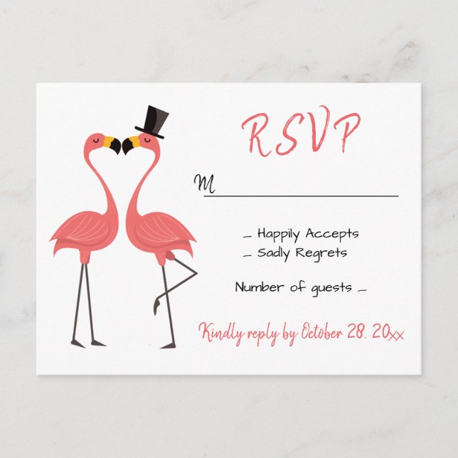Flamingo Pink RSVP Wedding Tropical Luau Beach Invitation Postcard (Front)