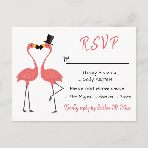 Flamingo Pink RSVP Wedding Tropical Luau Beach Invitation Postcard