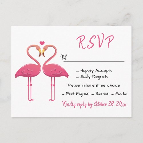 Flamingo Pink RSVP Wedding Tropical Luau Beach Invitation Postcard